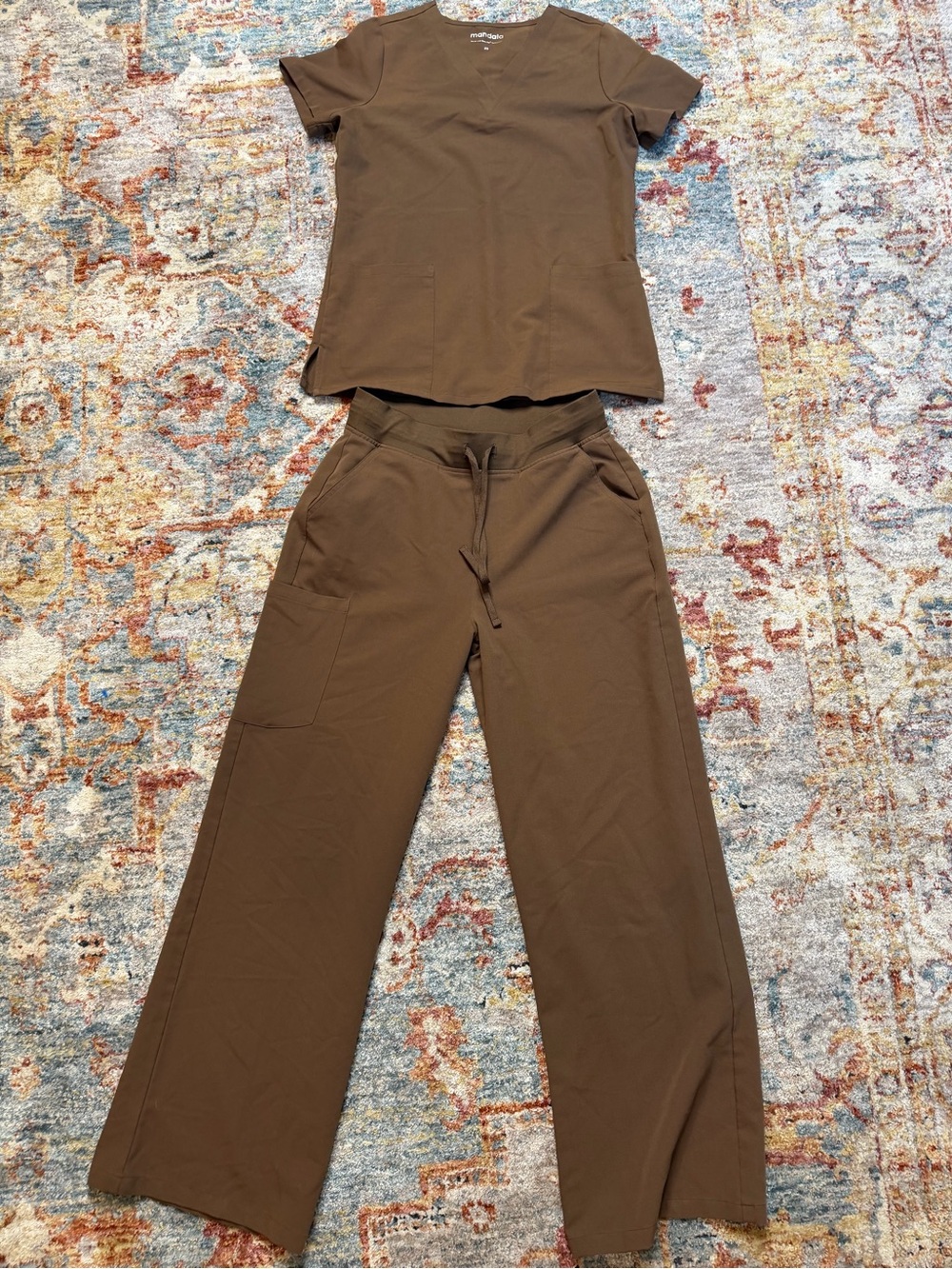 Wide-Leg Mandala Women's scrubs in Chocolate Brown